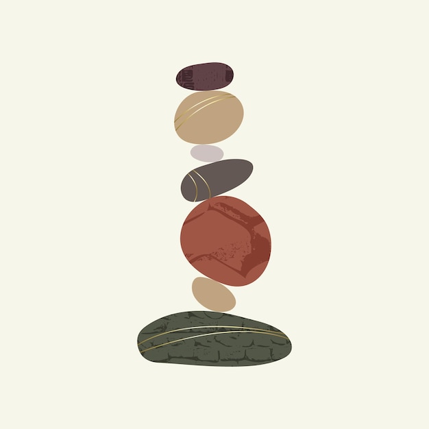 Vector balance pebble stone harmony vector illustration simplicity calm and zen of cairn rock shape simple poise tower circle color stones with gold grunge texture