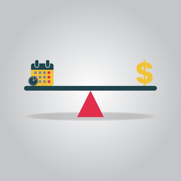 Balance scale with money calender and clock Concept of life and work balance