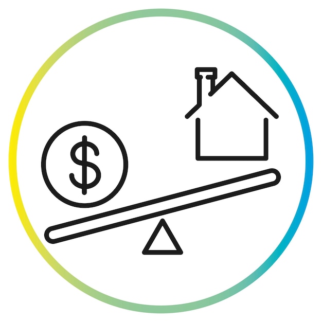 Balance with dollar and house icon vector, money and home on seesaw, thin line symbol on white background