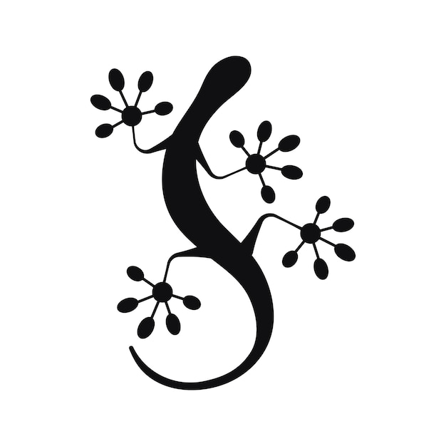 Balck lizard climbing silhouette icon isolated on white background Monochrome raeptile tattoo image Lizard gecko or salamander logo flat simple design vector illustration