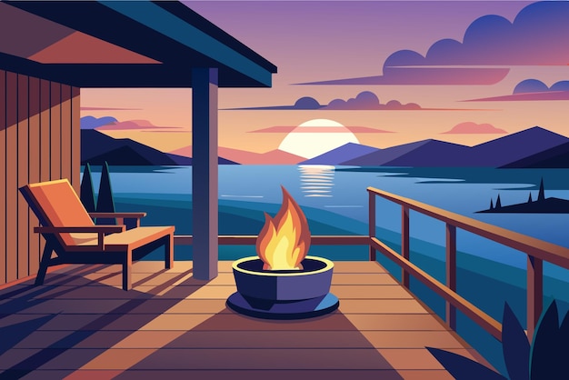A balcony with a small fire pit providing warmth and ambiance for cool evenings by the sea