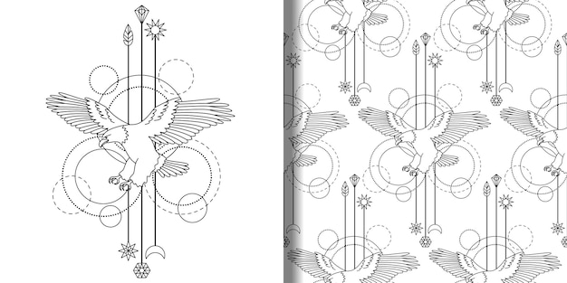 白頭ワシの抽象的なプリントとシームレスなパターンと幾何学的要素