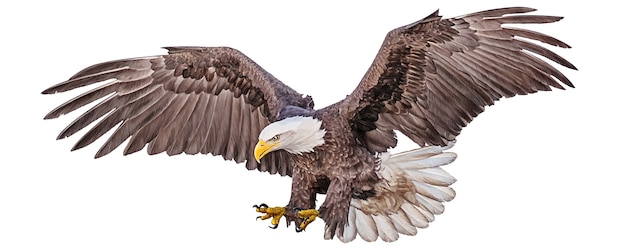 Bald eagle flying swoop hand draw and paint color on white