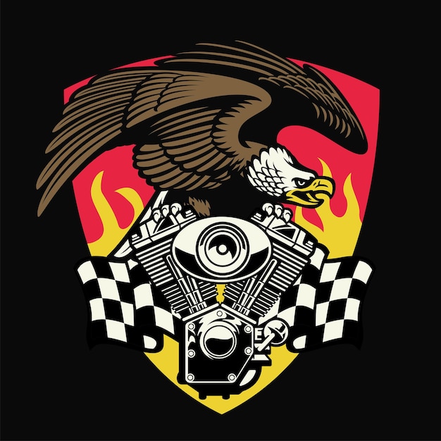 Bald eagle hold the motorcycle engine