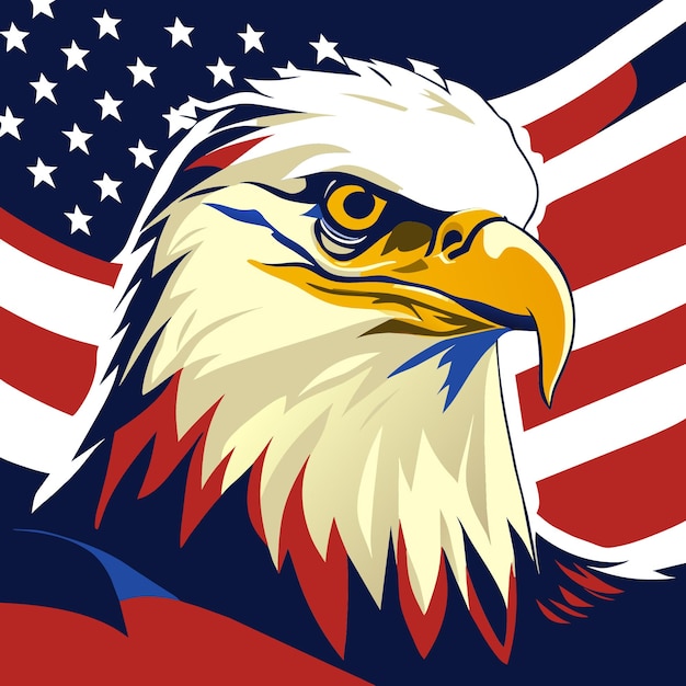 Иллюстрация белоголового орлана с флагом США