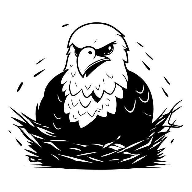 Вектор Лысый орел в гнезде векторная иллюстрация на белом фоне