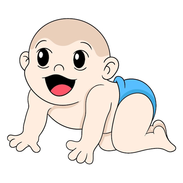 Vector bald headed baby crawling with a face full of happiness