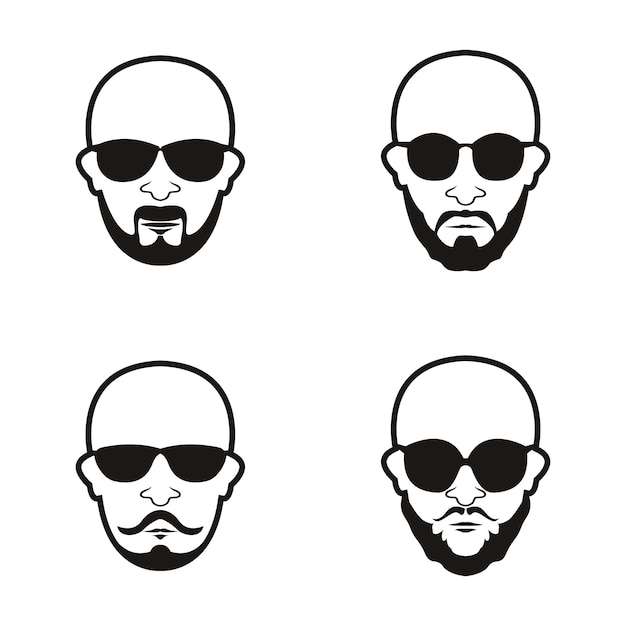 Vector bald man face beard and mustache with black glasses face icon vector illustration template design