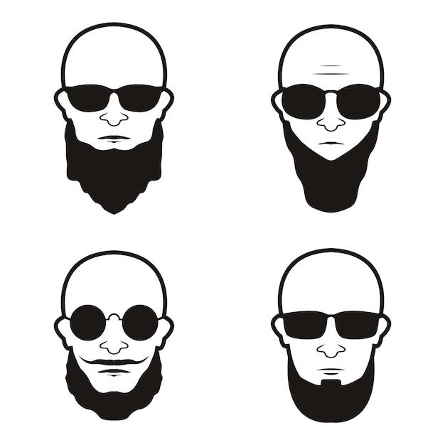 Bald Man Face beard and mustache with Black glasses face icon vector illustration template design