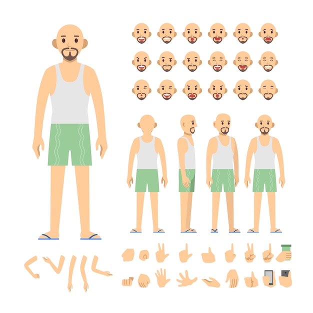 bald man relaxed cloth character set