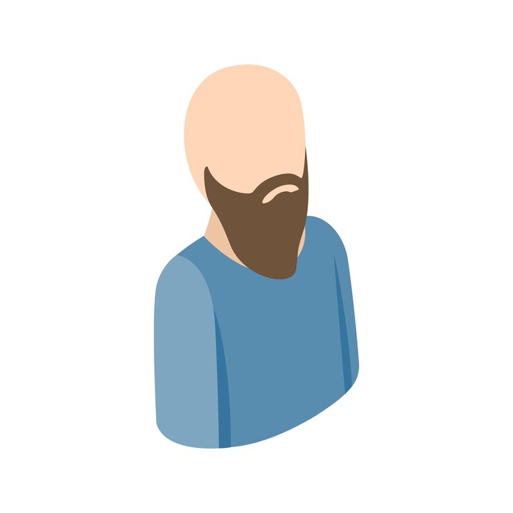 Vector bald man with a beard icon in isometric 3d style on a white background