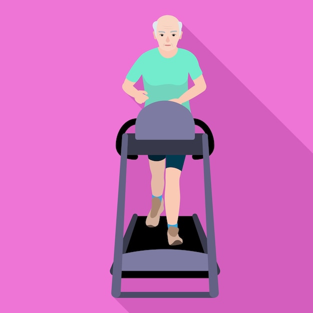 Bald old man treadmill icon Flat illustration of bald old man treadmill vector icon for web design