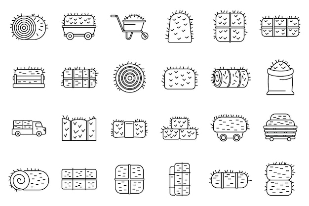 Bale of hay icons set outline vector Agriculture bale