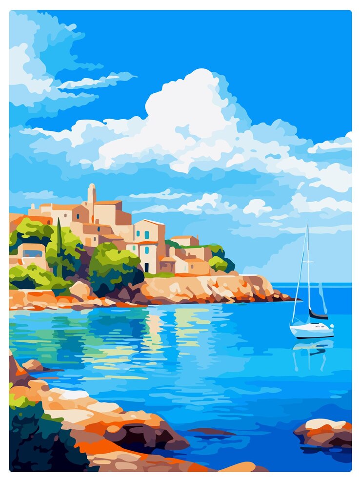 Vector balearic islands spain vintage travel poster wall art print souvenir postcard portrait illustration