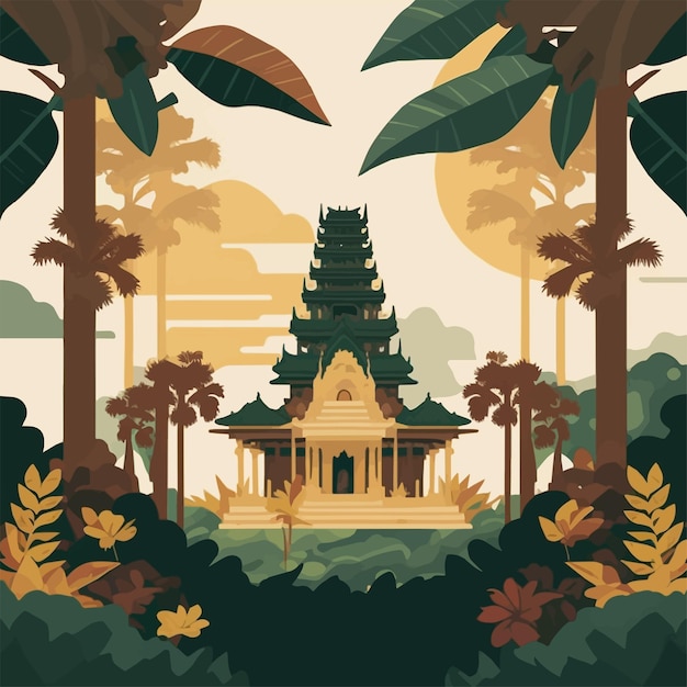 Vector bali hindoeïstische tempel nyepi stille dag indonesië eiland vector platte illustratie