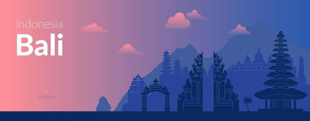 Vector bali indonesia famous place twilight view banner