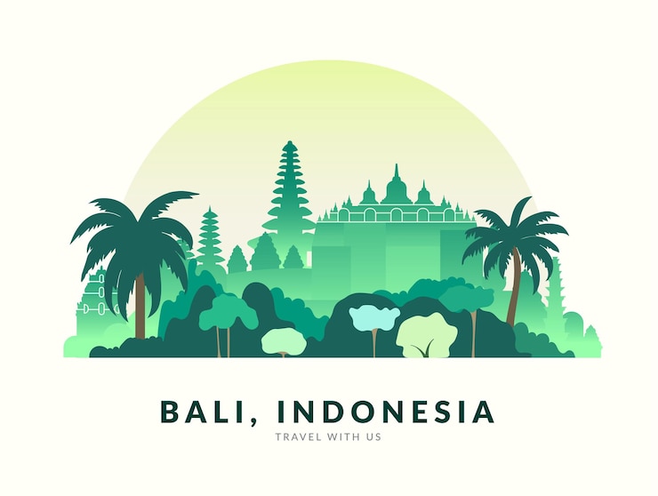 Vector インドネシアのバリ島の風景 シンプルな形と色彩