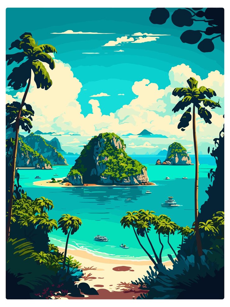 Vector bali indonesia vintage travel poster souvenir postcard portrait painting wpa illustration