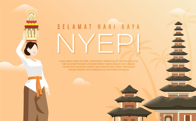 Bali's dag van stilte en hindoeïstische nieuwjaarsvectorillustratie geschikt voor posterbanner en sjabloon