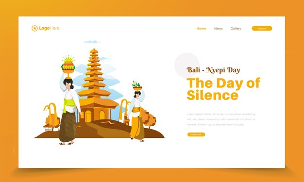 Bali's silence day ceremony illustration greetings on landing page