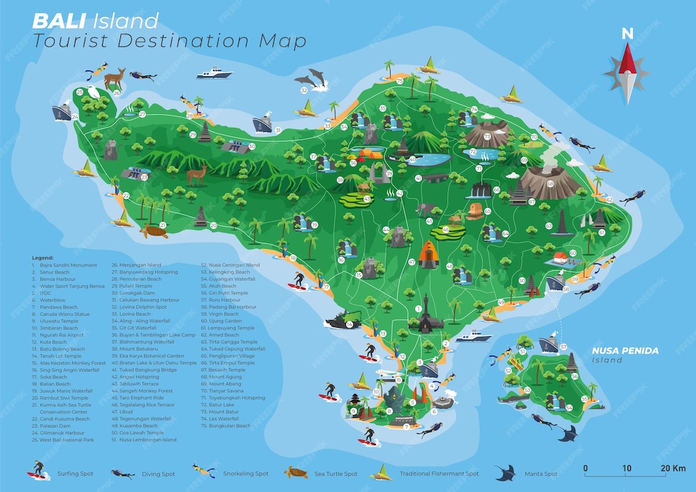 Premium Vector Bali tourist destination map with details
