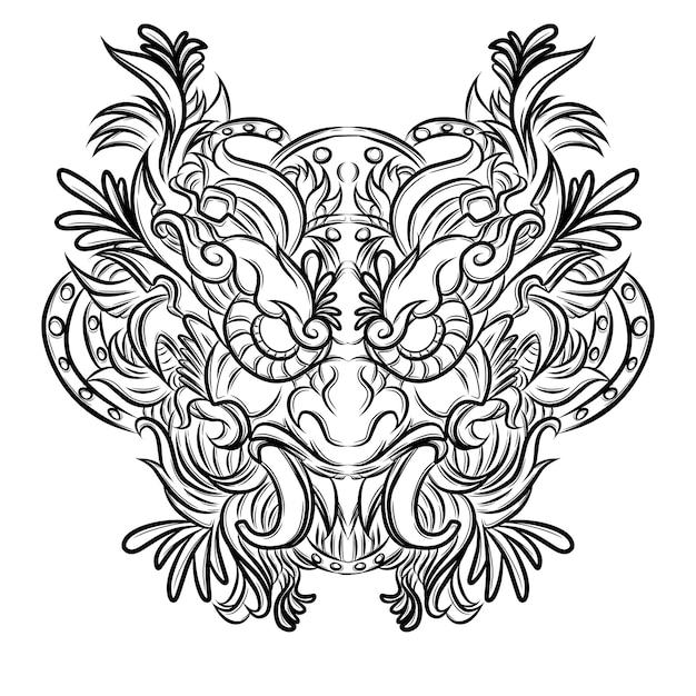 Balinese barong tattoo vector hand getekende lijn art design