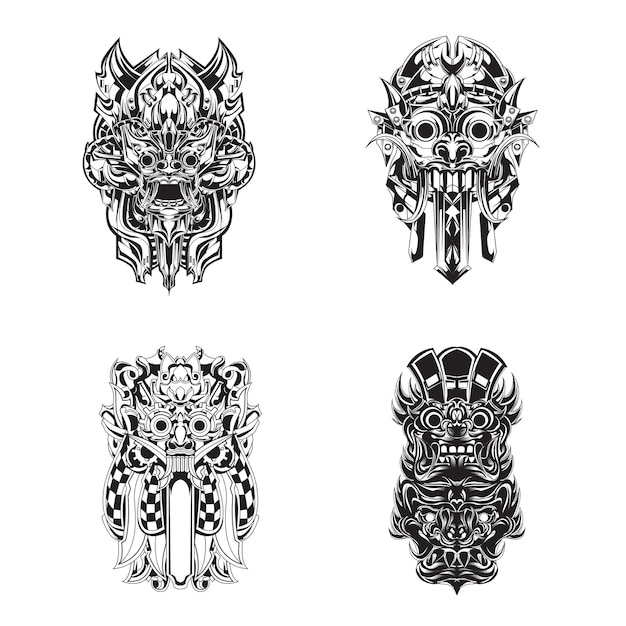 Vector balinese culture barong mask set