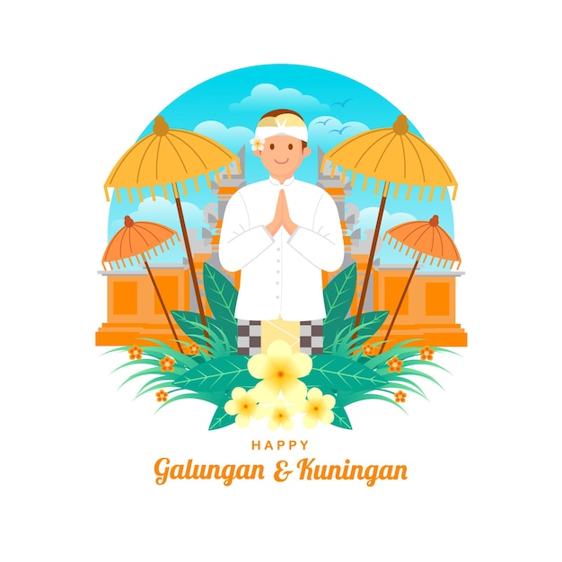 Vector balinese greeting galungan and kuningan celebration greetings