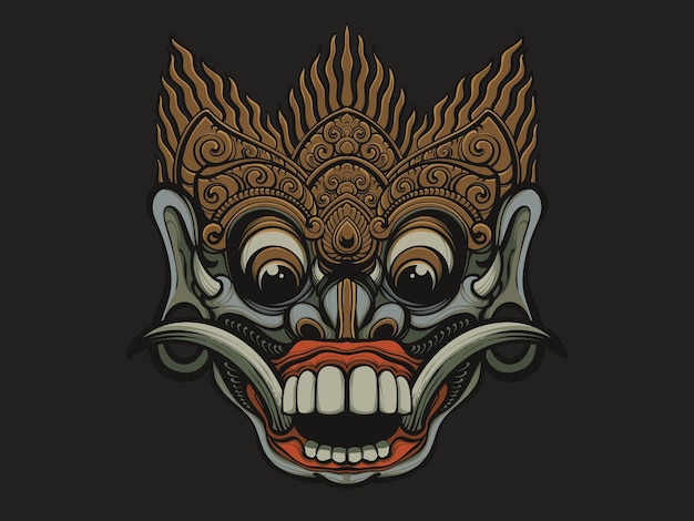 Vettore maschera balinese rangda design per tshirt arte e cultura balinese