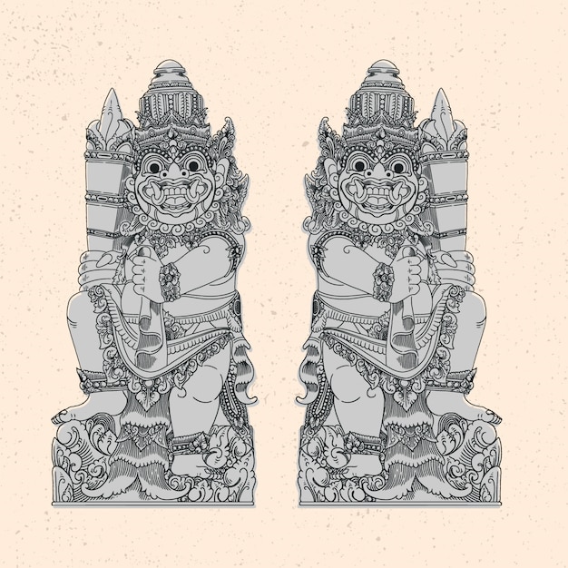 Vector balinese sculptuur illustratie stijl voor koopwaar