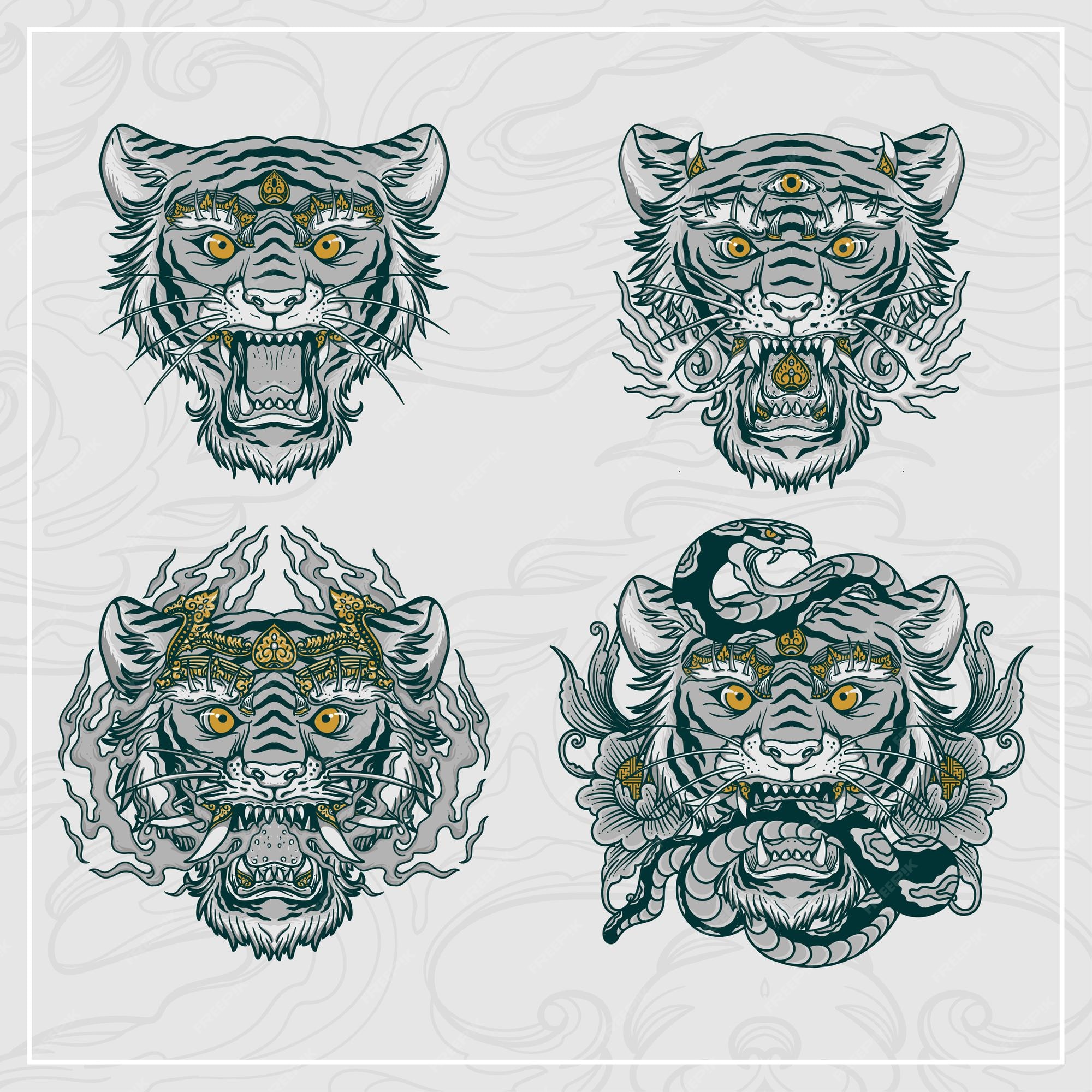 Premium Vector | Balinese tiger head set