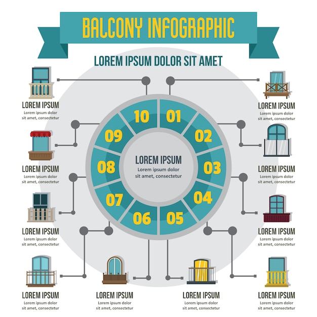 Balkon infographic, vlakke stijl