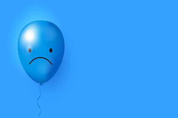 Ball 3d blue with a sad smile sadness depression