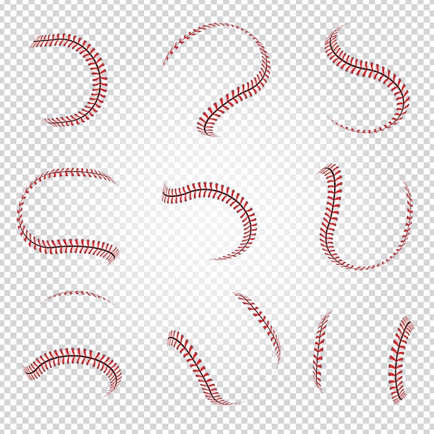 Ball leather lace baseball textures seam softball red lines recent vector templates collection set