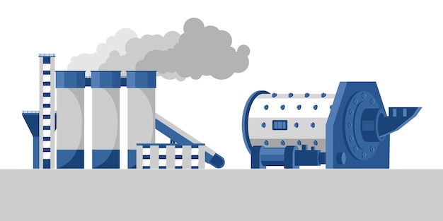 Цветное изображение шаровой мельницы и завода по переработке цемента в плоском стиле