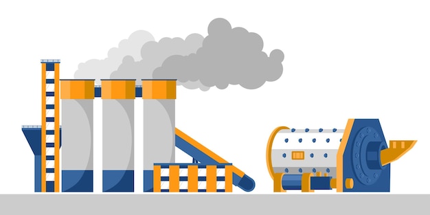 Цветное изображение шаровой мельницы и завода по переработке цемента в плоском стиле