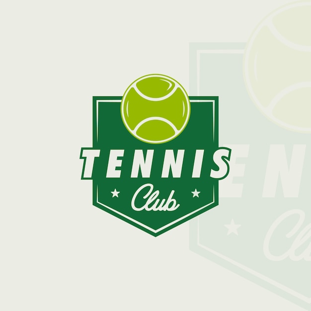 Palla da tennis logo emblema illustrazione vettoriale modello icona graphic design sport segno o simbolo per club o torneo con badge