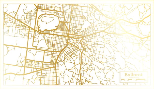 Карта города балларат австралии в стиле ретро в контурной карте золотого цвета