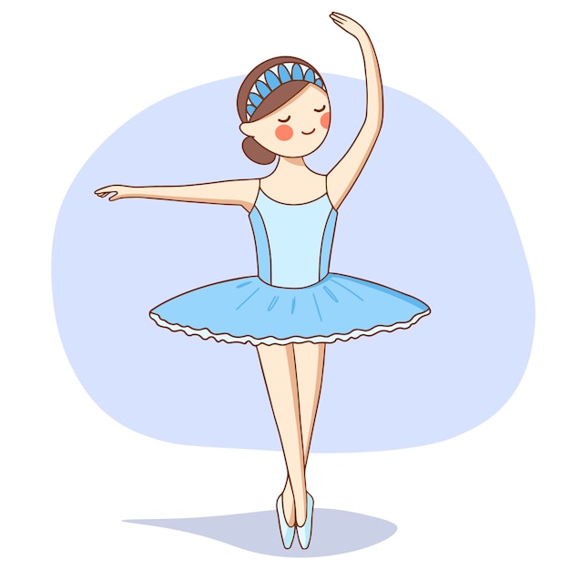 Ballerina in a blue tutu is dancing on the stage.