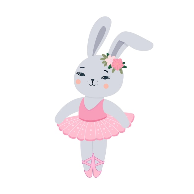 Vector ballerina bunny illustration dancing rabbit illuatration baby shower invitation card