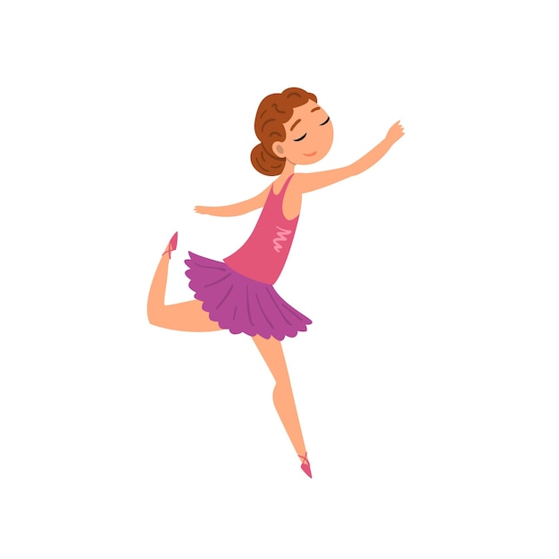 Ballerina character in purple tutu dress cartoon vector Illustration isolated on a white background