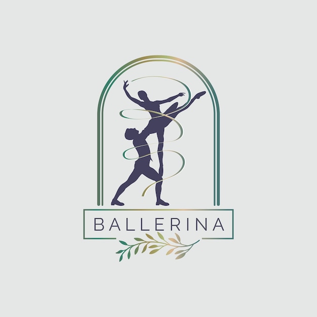 Vettore ballerina scuola di ballo e studio nel vettore di progettazione del modello di logo di stile di danza del movimento di balletto per il marchio