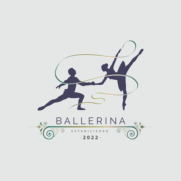 Ballerina dance school and studio in ballet motion dance style logo template design vector for brand