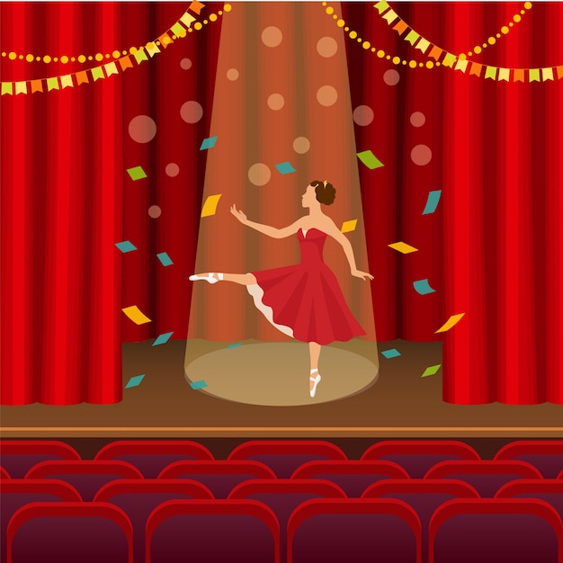 Ballerina dansen op het toneel van de theater-illustratie.