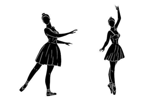ballerina in dress and pointe shoes. silhouette. dancer. vector illustration for design and decoration.
