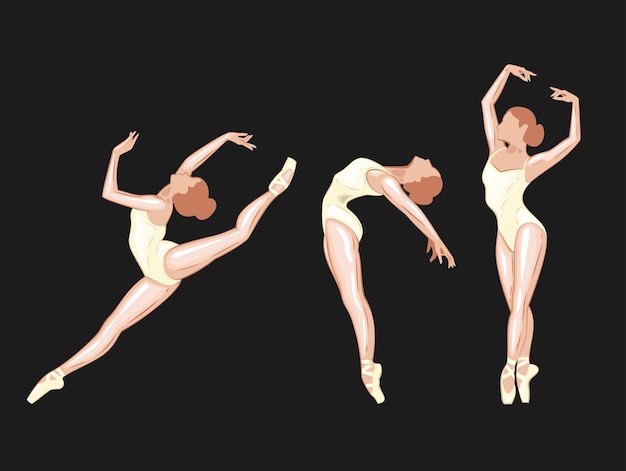 Ballerina illustratie ballerinas poseert Gymnastiek meisje Meisje danst klassieke choreografie Ballet