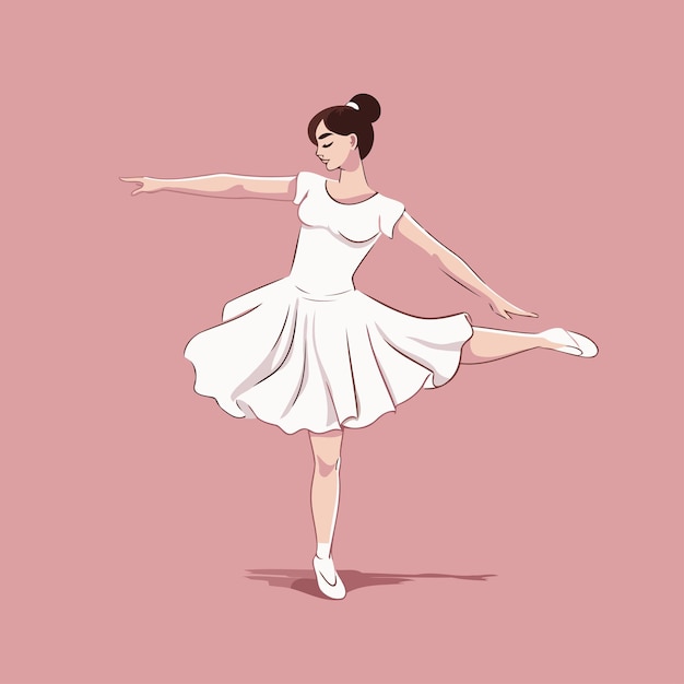 Вектор Балерина в белом платье векторная иллюстрация на розовом фоне