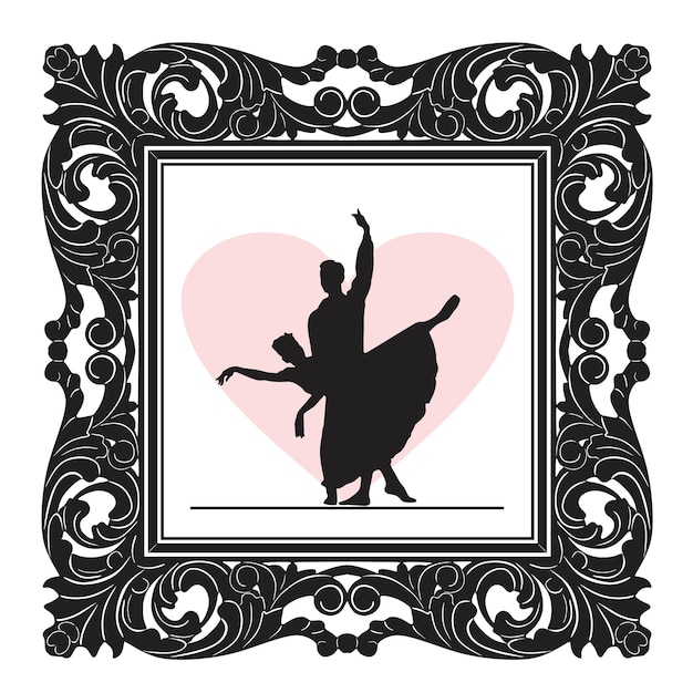 Ballerina and men dancing with old frame silhouette art