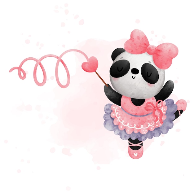 Ballerina panda, dancing panda. watercolor vector.