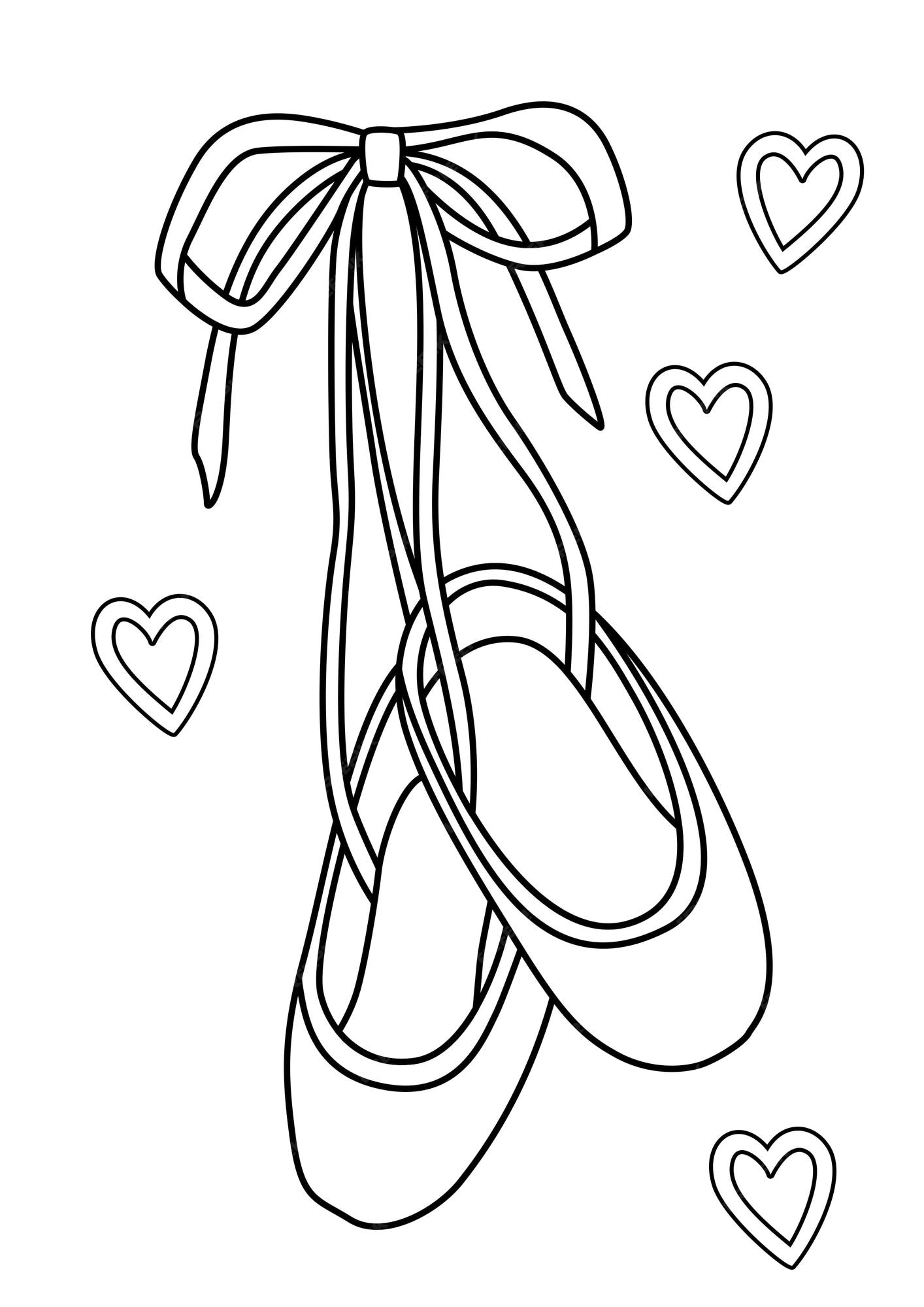 Premium Vector | Ballerina shoes ballet coloring pages a4 for kids and